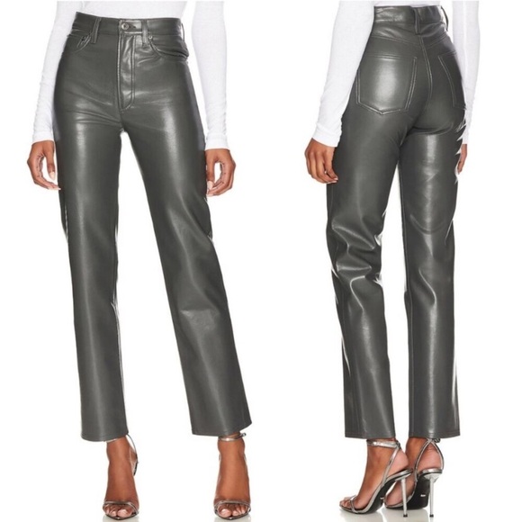 Agolde Recycled Leather 90s Pinch Waist Pants in Marker Size 24 NWT New - Picture 1 of 13